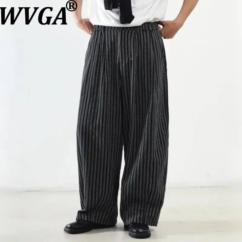 

WVGA Spring Summer New Men Japanese Style Draped Darkwear Striped Pants Loose Niche Chic Breathable Wide-leg Trousers Ins W25784