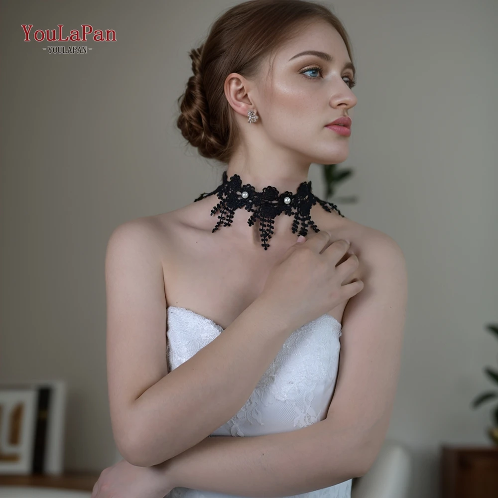 YouLaPan Black Lace Clavicle Chain Bridal Wedding Accessory Mini Shawl DIY Off-The-Shoulder Party Accessory VG93