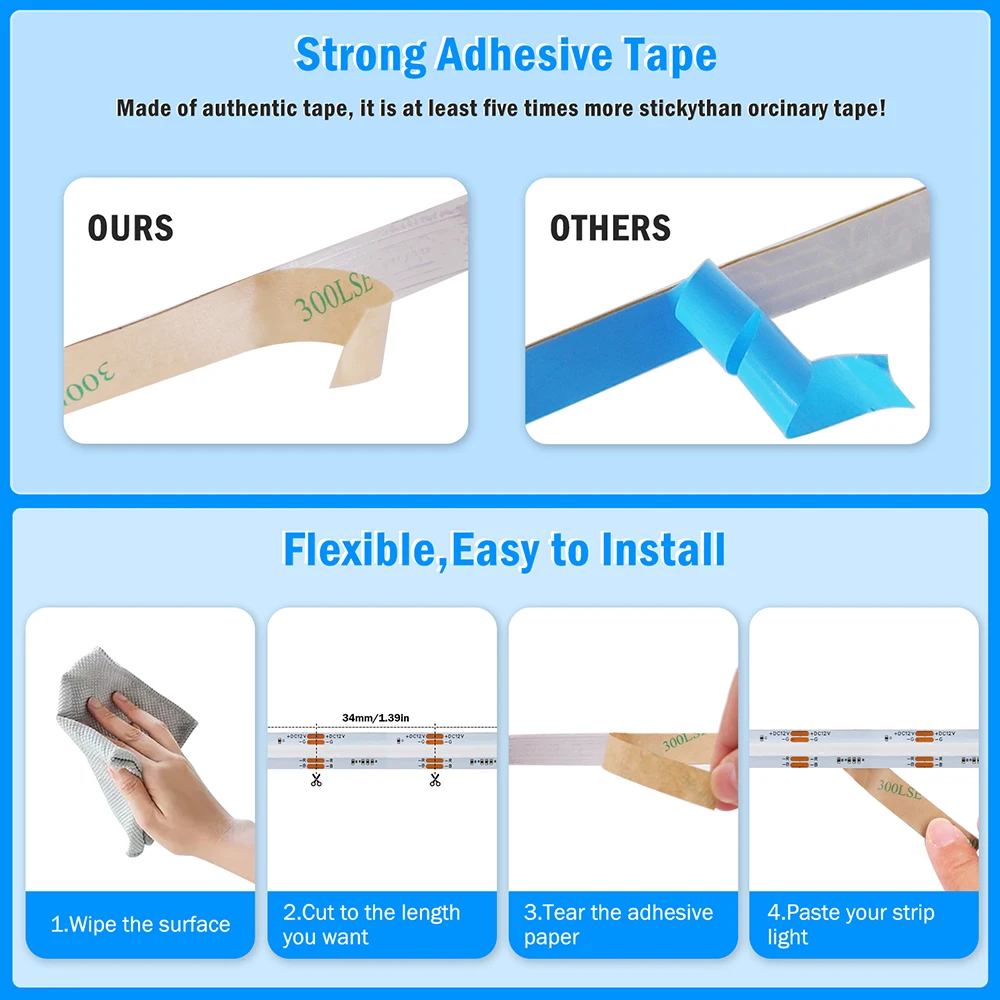 12V Wifi Bluetooth RGB COB LED Strip Remote Control 44key 24key Power Kit 840LED/m Flexible Light Tape Home Decoration 1 2 Rolls