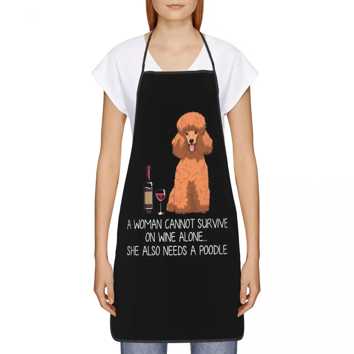 Custom Bib Funny Wine And Poodle Dog Apron Men Women Unisex Adult Chef Kitchen Cooking Pet Puppy Tablier Cuisine Gardening