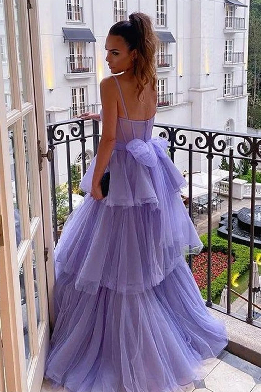 Cathy Purple Tiered Tulle Ball Gown Prom Dress Sleeveless Zip Back vestidos de noiva Customized Floor-length Evening Dresses