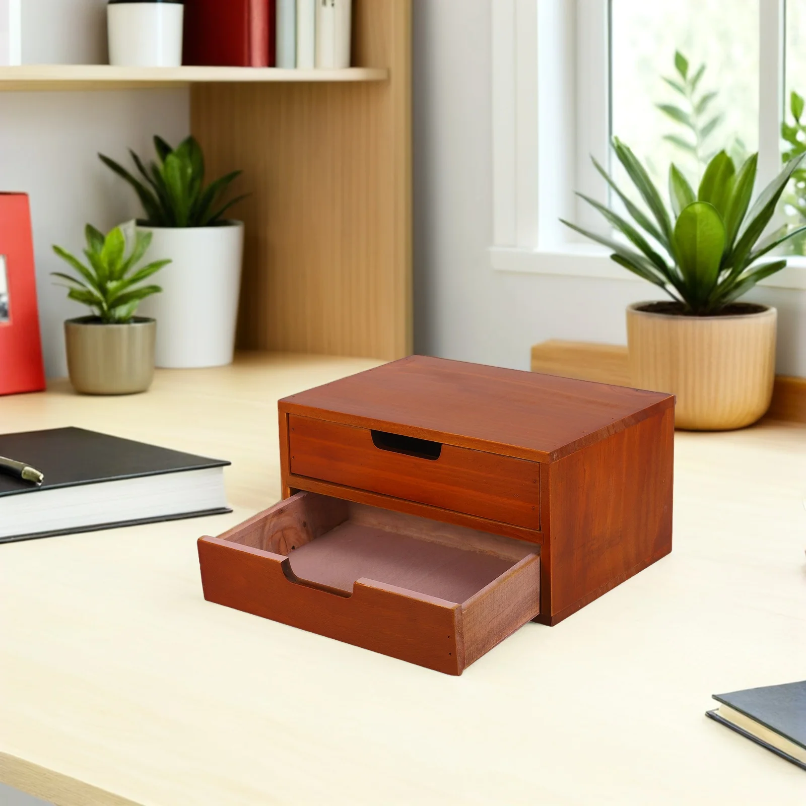 

Wood Desktop Organizer Cabinet 2-Drawer Rustic Storage Unit for Office Crafting Supplies and Stationery Vintage Desktop Drawers
