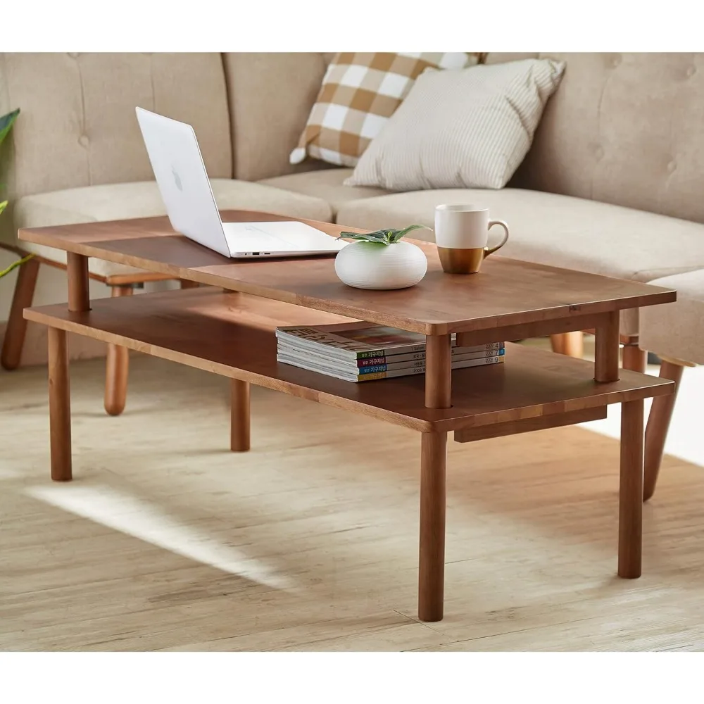 Wood Coffee Table,47 Inch Wooden Modern Center Table, 3 in 1 Coffee Tables with Storage,Coffee Tables