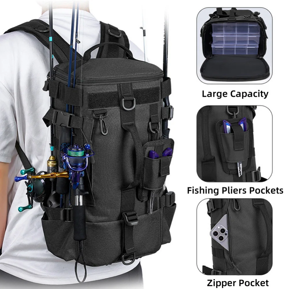 

Портативный рюкзак, сумка для рыбалки, кемпинга, рыбалки, 210D, внутренняя ткань, 42*22*17 см, размеры, рыболовные плоскогубцы, карманы для походов