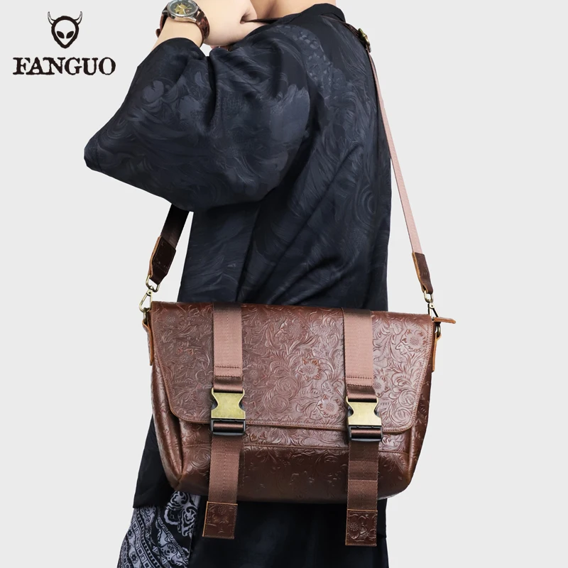 Genuine Leather Men's Briefcase High Quality Cowhide Business Shoulder Bag Fit For 13 Inch Laptop Messenger Crossbody Bag