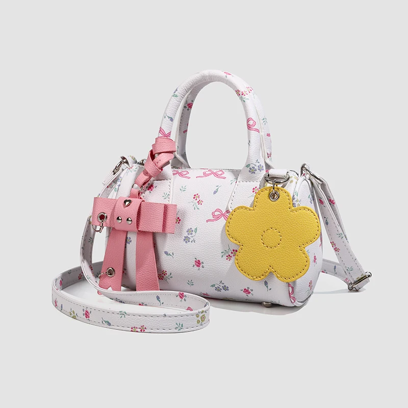 new elegant mini mini three-color multifunctional Boston handbag small flower portable women's cute pouch with bow accessories