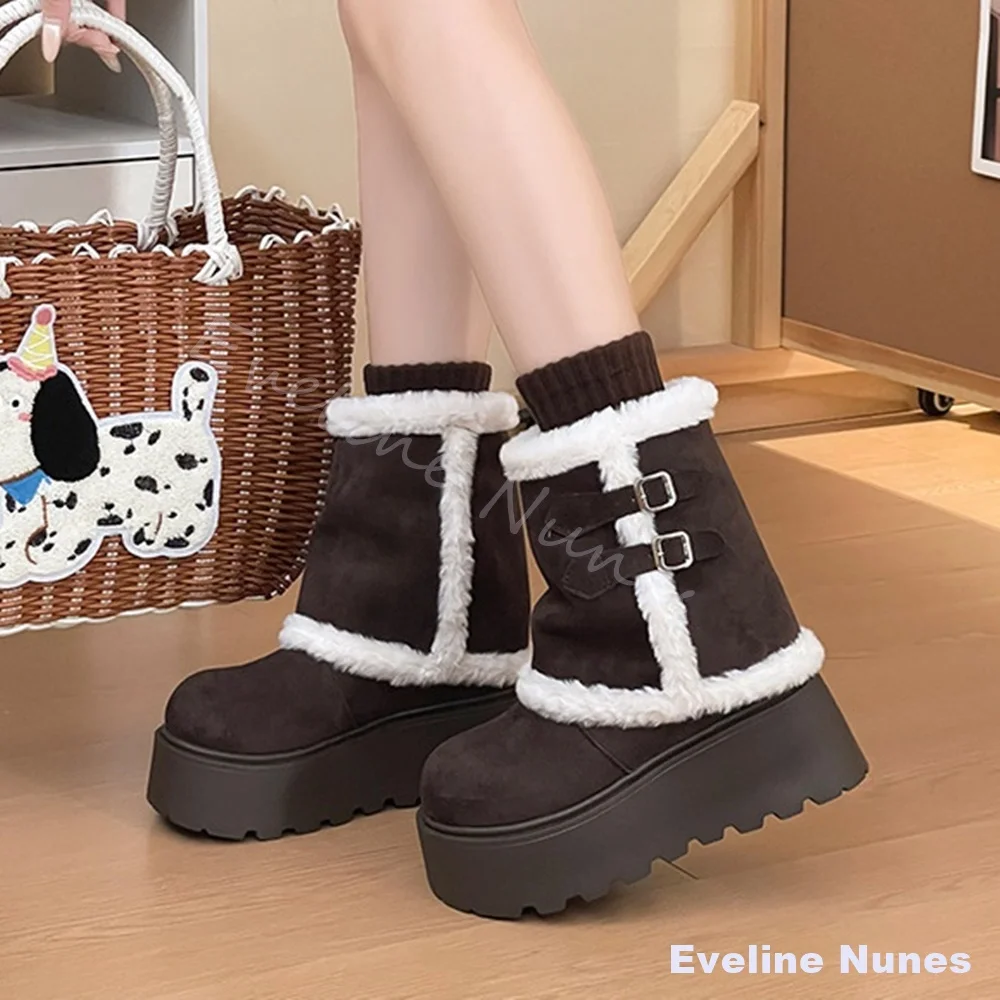 Detachable Fleece Lined Warm Snow Boots Women Round Toe Thick-sole 2026 New Winter Height Increasing Non-slip Plush Cotton Boots view 4