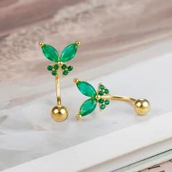 1Pair Stainless Steel Green Crystal Butterfly Earring Minimal U-shape Helix Studs Tragus Cartilage Ear Stud Piercing Jewelry