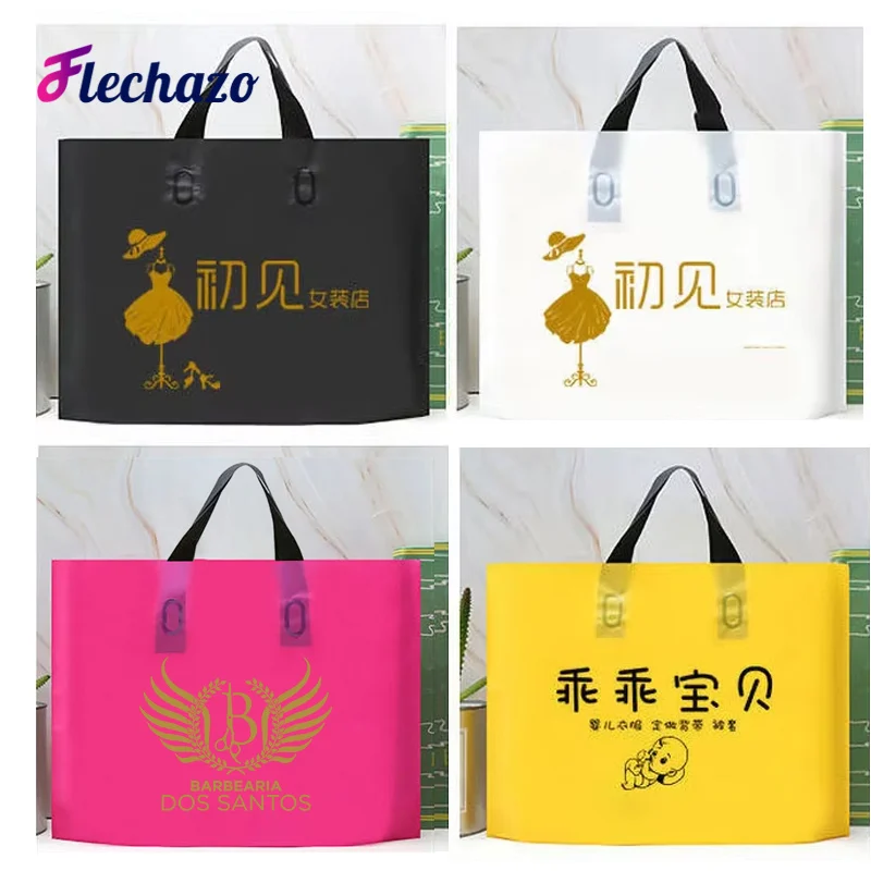 Unverzichtbare Plastikeinkaufstaschen mit Griff, 100 Stück, Boutique-Taschen für kleine Unternehmen, Logo individualisierbar, große Geschenktüten – Detail 5