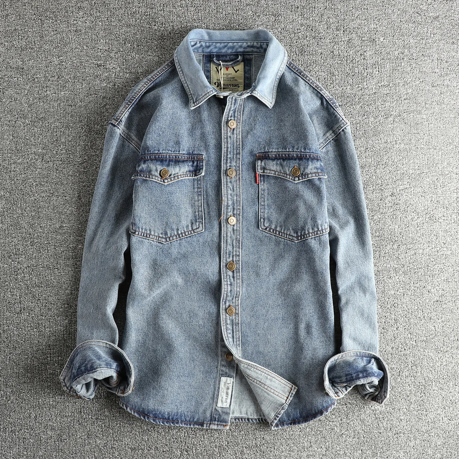 Spring and Autumn fashion casual retro denim shirt, washed cotton heavy loose long-sleeved shirt