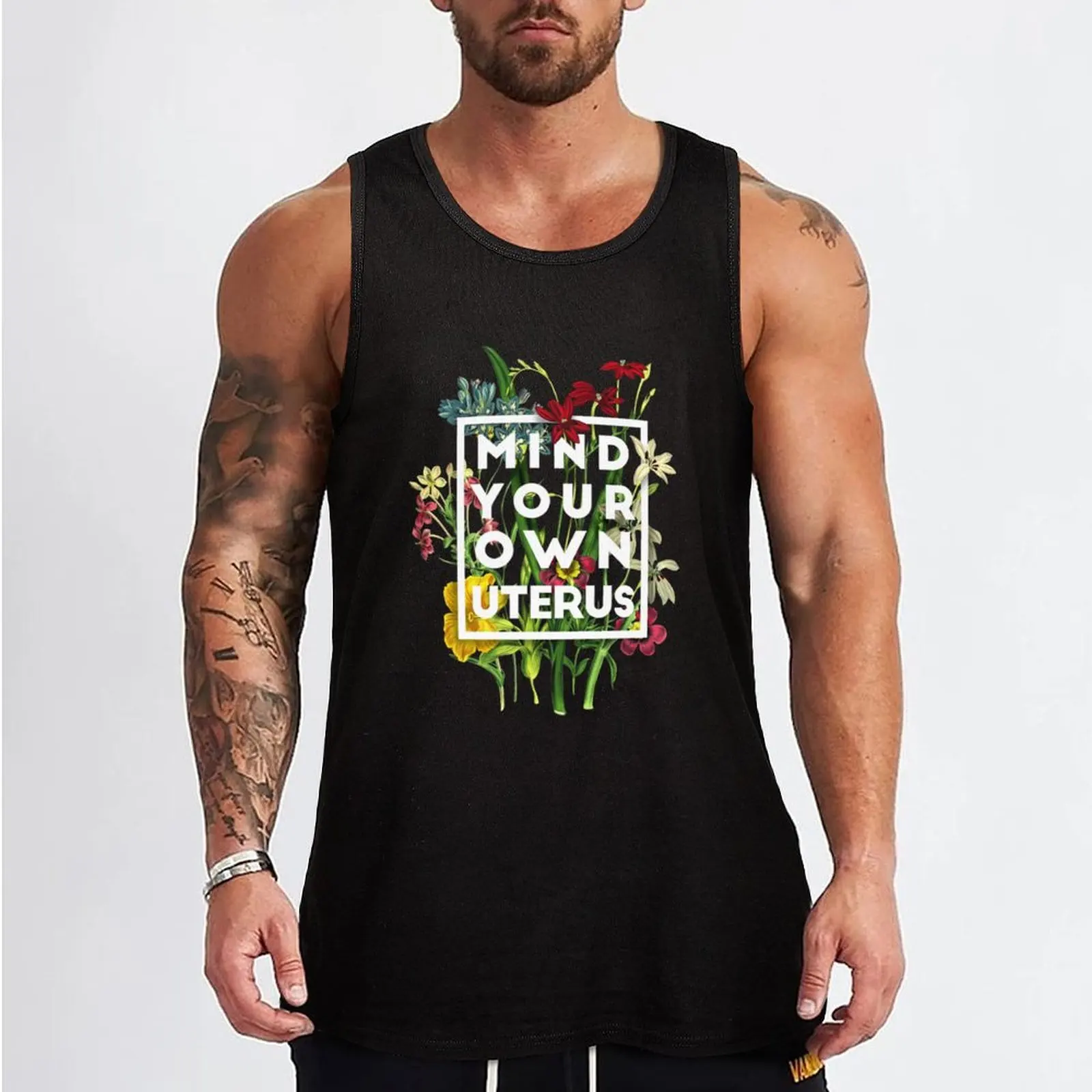 Mind your own uterus floral, my uterus my choice Tank Top t-shirt for man Men's sleeveless t-shirt