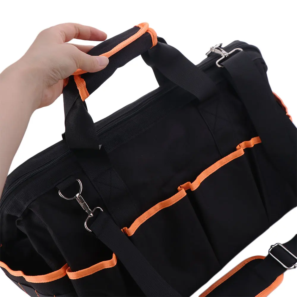 46-Pocket Design Electrician Tool Bag Large Capacity 17-Inch Size Tool Storage Bag Heavy-Duty Construction Adjustable Strap