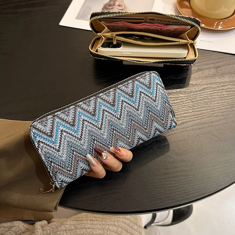 Модный женский кошелек с разноцветным полосатым узором и длинным дизайном, однотонные кошельки для женщин