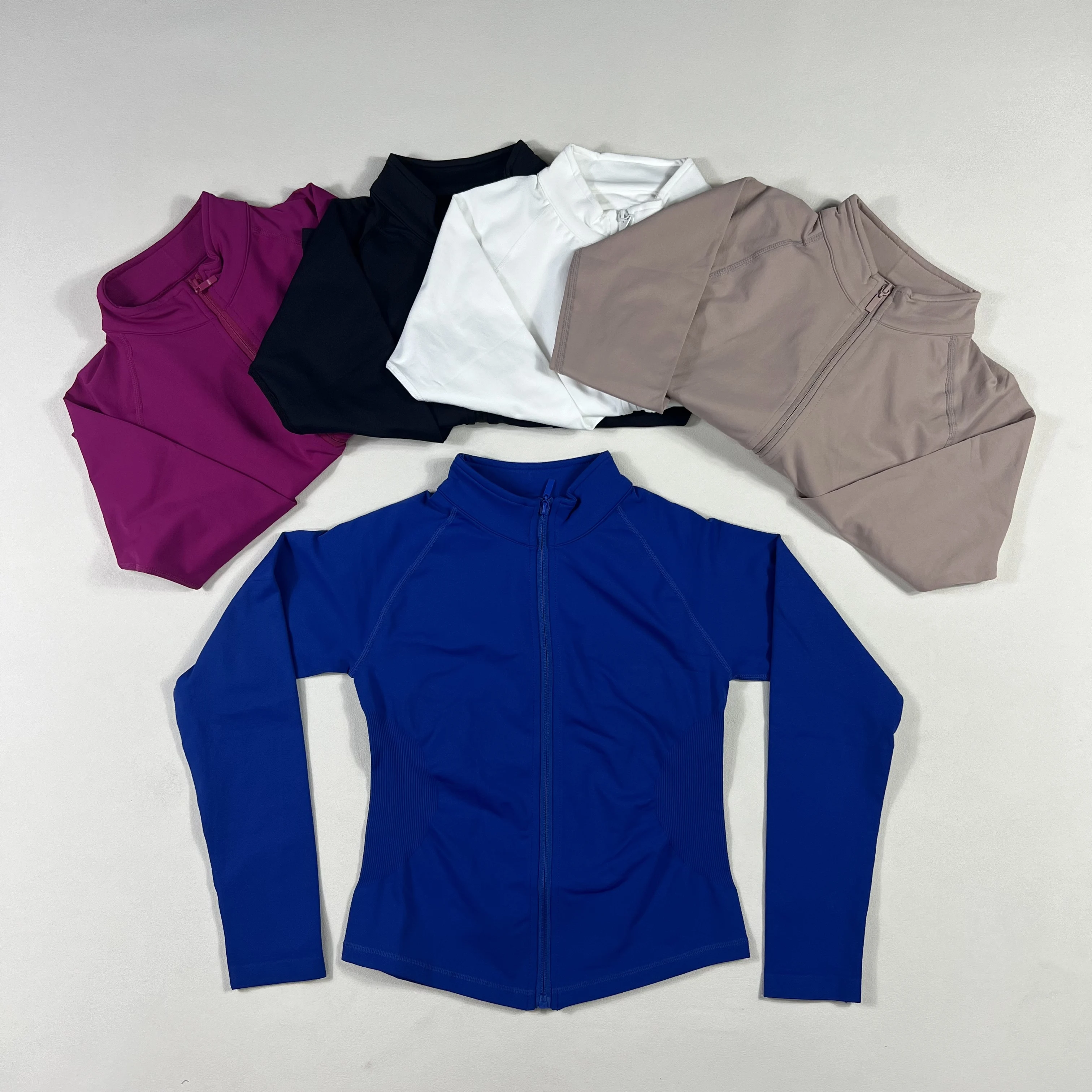 Спортивная куртка на молнии, женская куртка для йоги, фитнеса, бега, ветрозащитная, бесшовная, эластичная, с воротником-стойкой, с длинными рукавами