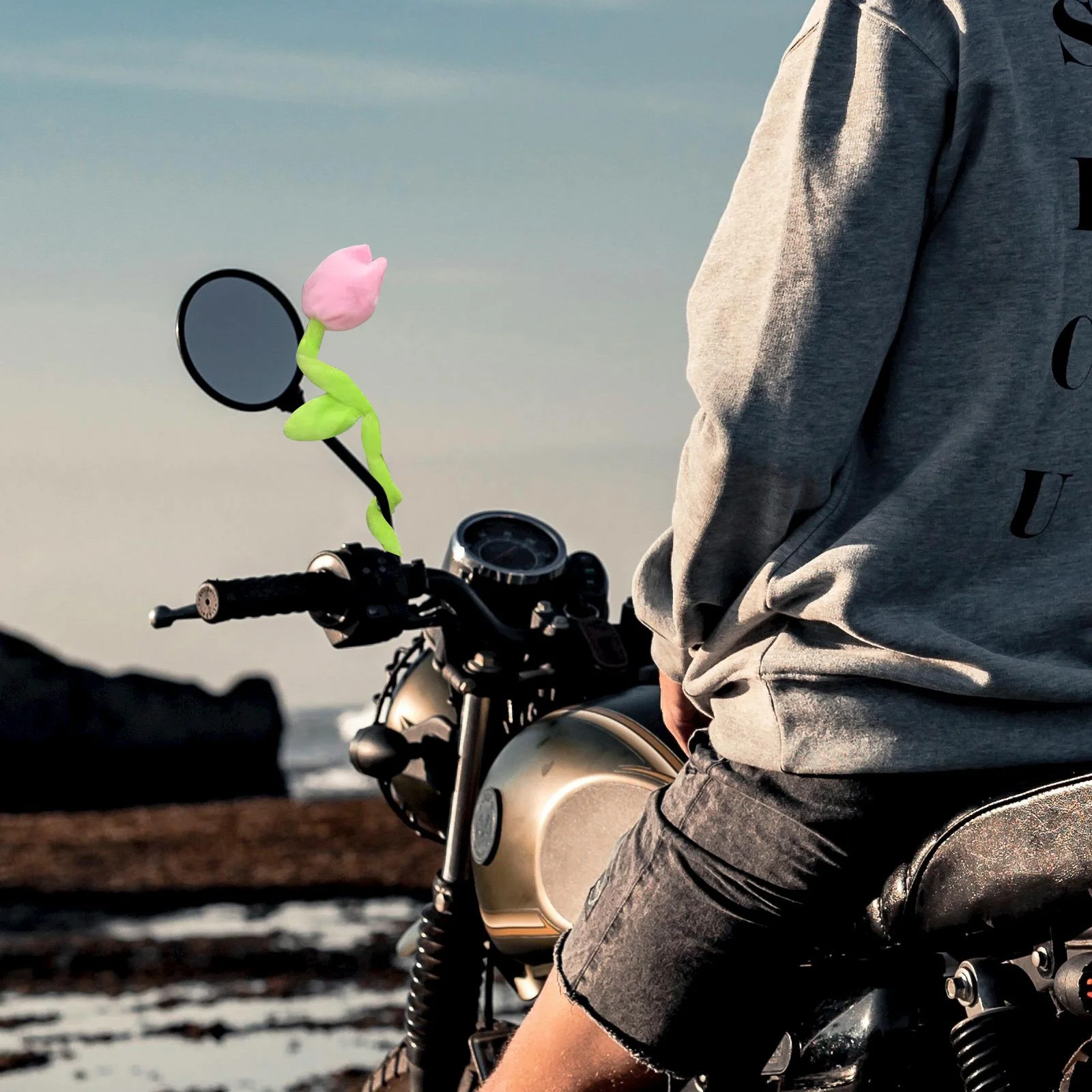 2 個リアルなチューリップの枝オートバイの花の装飾電動自転車バックミラー柔軟な花の装飾ロマンチックなオートバイ