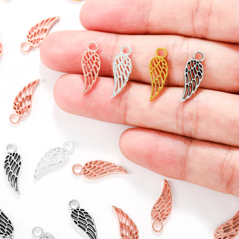 40pcs 4 colors Wing Handmade Charms Pendant for bracelet necklace DIY Handmade jewelry accessories 18*7mm D448