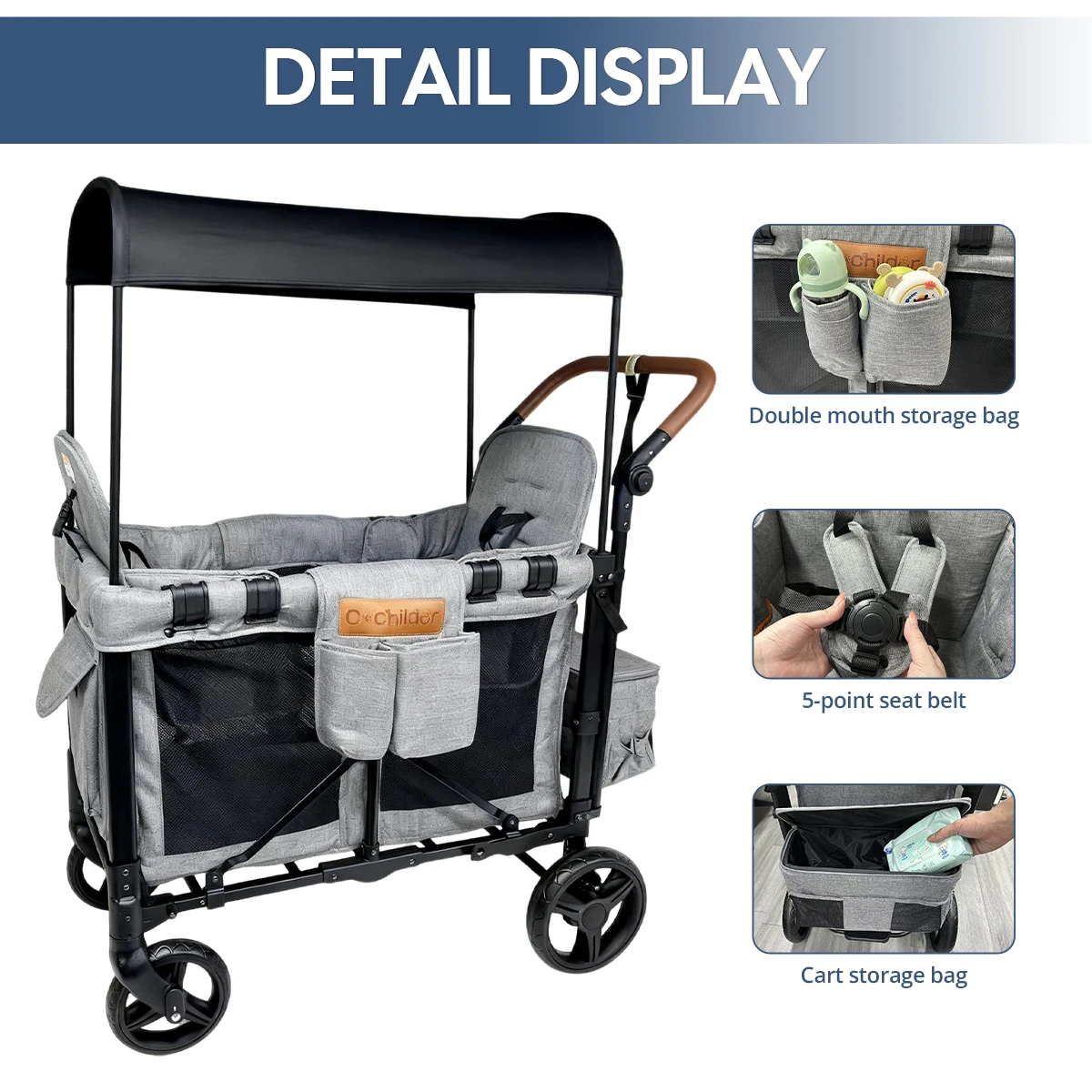 

Two-seat stroller，Foldable baby stroller, 6 Months Plus, outdoor camping vehicle, detachable canopy, Thanksgiving gift