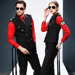 Custom Fashion Design Air Pilot Stewardess Hostess Cabin Crew Flight Attendant Airline Uniforms Waistcoat + Shirt + Pants Suit