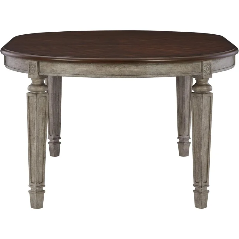 Classic Farmhouse Oval Dining Room Extension Table, Brown & Gray