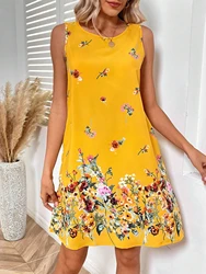 Fashionable 2024 Summer Dress New Print Beautiful Casual Sleeveless Vest Women's Elegant Skirt Bohemian Resort Style Skirt