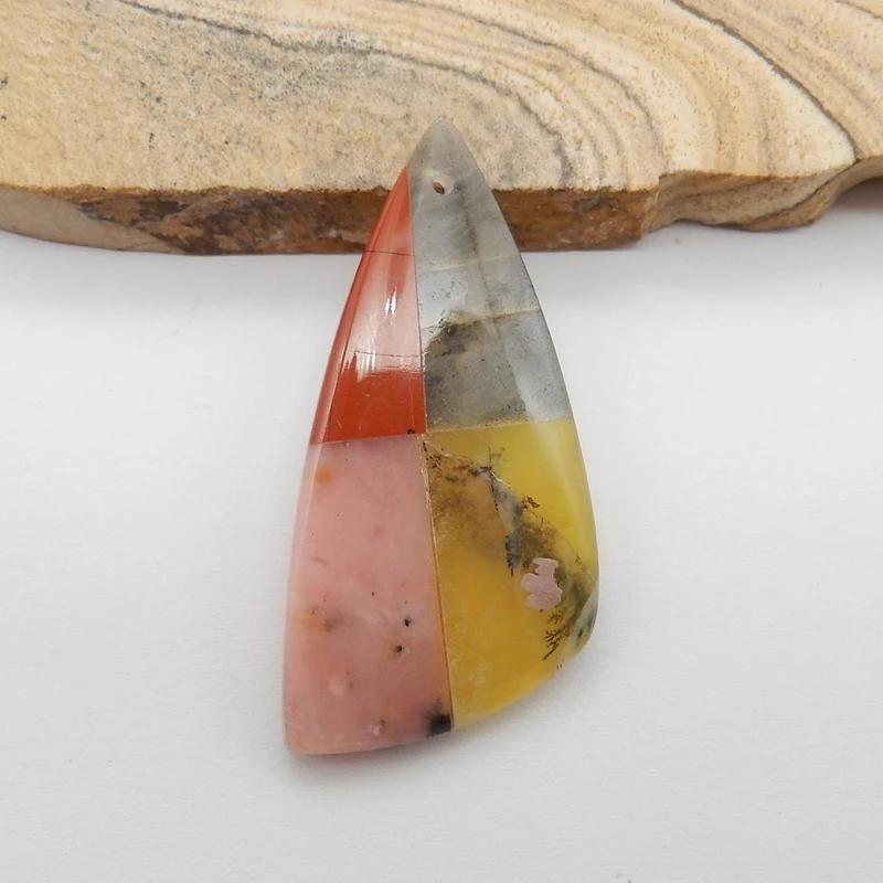 Natural Stone Labradorite Red River Jasper Pink Opal Intarsia Fashion Necklace Accessories Pendant Bead 40x19x5mm 4.2g