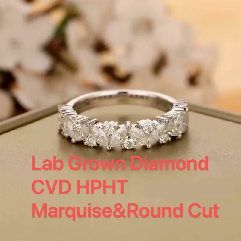 

1.20CTW Marquise & Round Cut Diamond CVD HPHT Lab Created Wedding Band DEF Color VS-VVS 14K Yellow Gold Rings