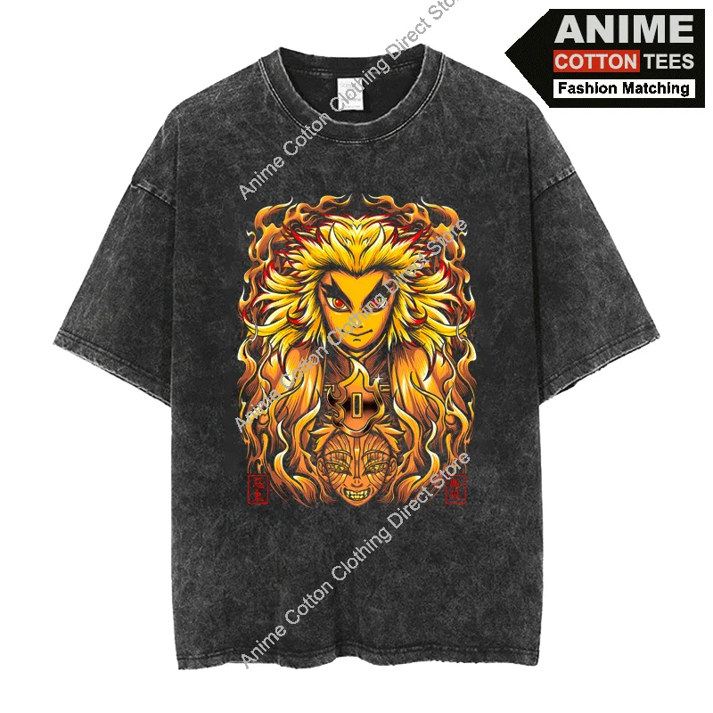 

Rengoku Kyoujurou T Shirt Anime Demon Slayer Print T-shirt y2k Harajuku Hip Hop Street Unisex Oversized Loose Tees Cotton Tops