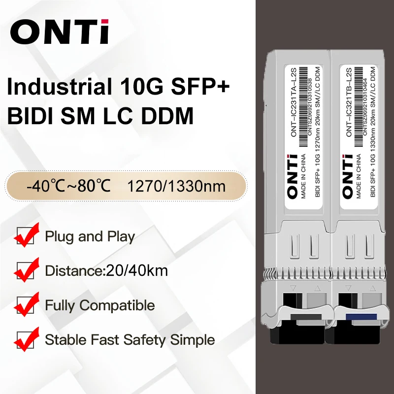 onti-工業用-10g-bidi-sm-lc-wdm-sfp-モジュール-1270-1330nm-シングルモード-20-40km-光モジュール-cisco-などと互換性あり-スイッチ