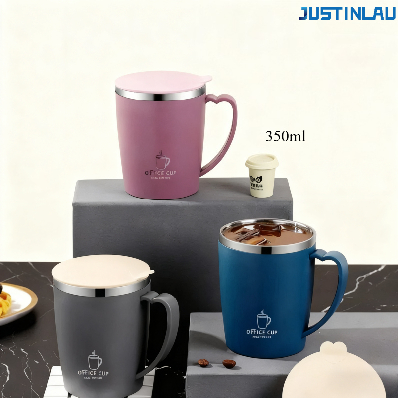  350ML 304 Stainless Steel Double-layer Insulated Cups Water Bottle with Sealing Lid Handle Coffee Cup Leak-proof Thermos Bottle 