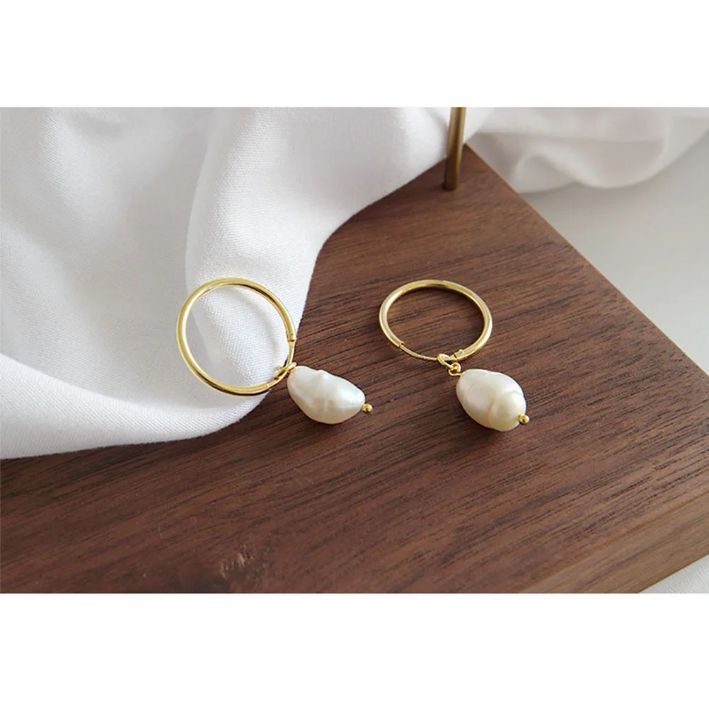 

1Pair Baroque Freshwater Pearl Earrings Exquisite Detail Shining Design Lightweight Durable Easy to Wear Take Off for Women