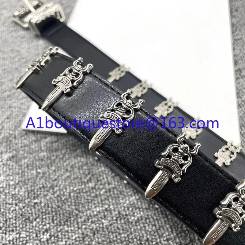 CH's niche cowhide engraved roller handmade full of holy swords retro punk versatile belt waist