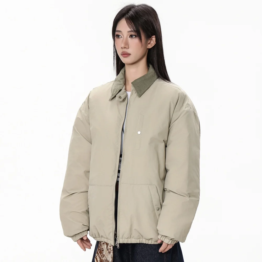 Femmes hiver doudoune rembourrée revers noir mode manteau hiver femmes gris femmes Simple solide gris hiver veste surdimensionnée
