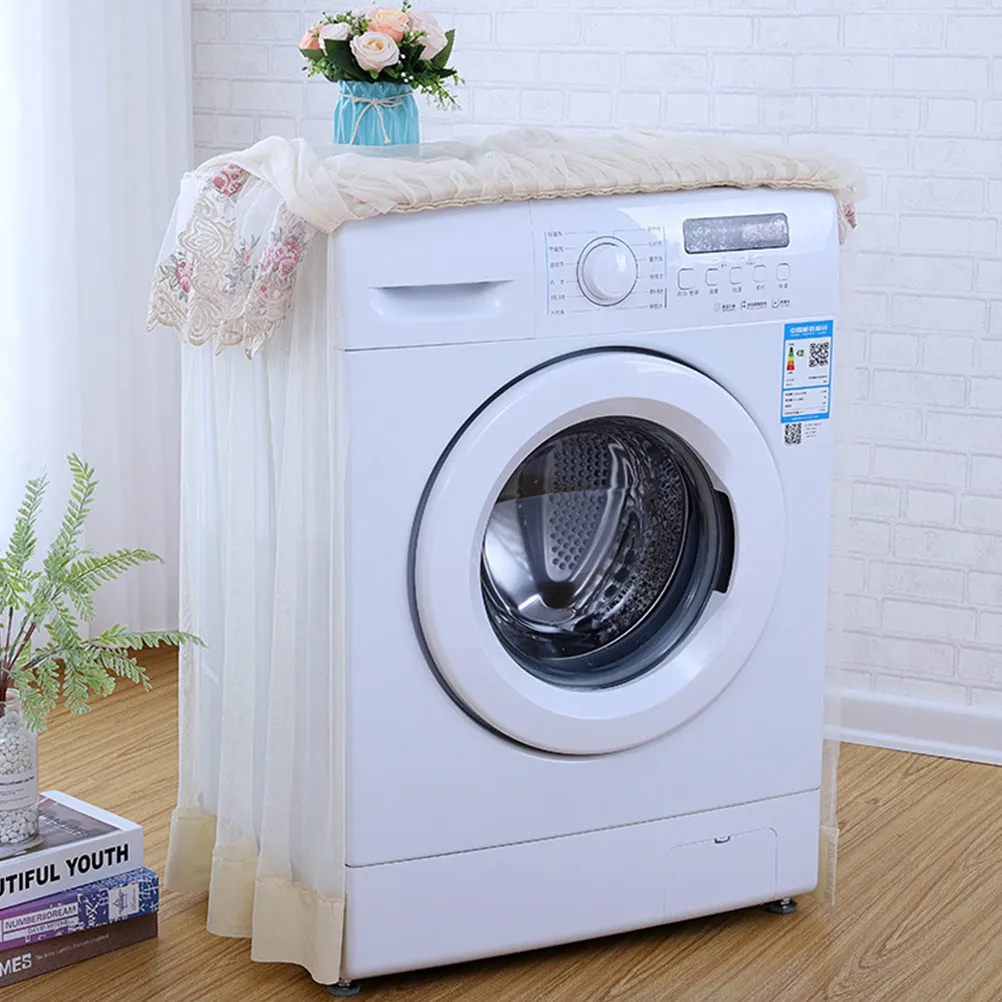 

Чехол для стиральной машины с кружевными оборками и цветочным узором, бежевый, универсальный, для стандартных автоматических стиральных машин, защита от...