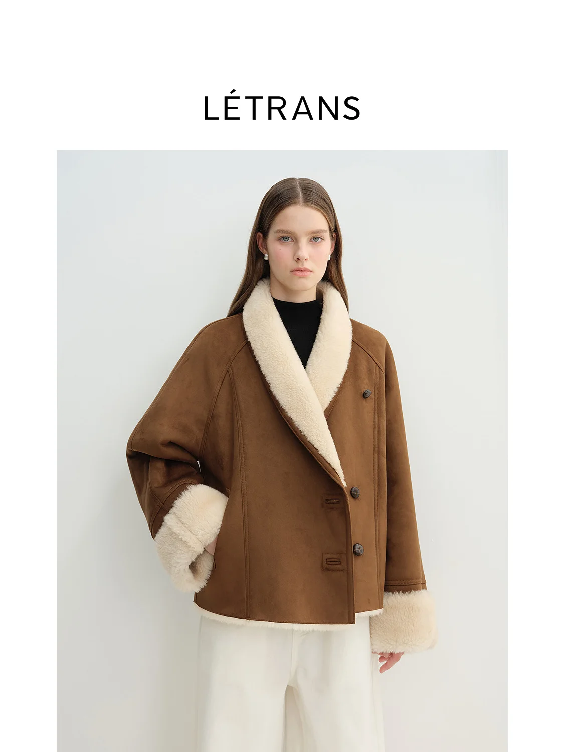 

Double-Sided Wear Caramel Wild Velvet eepskin Faux Fur Inteated Leather Coat Qingguo Collar Letrans Warmth Casual Sle