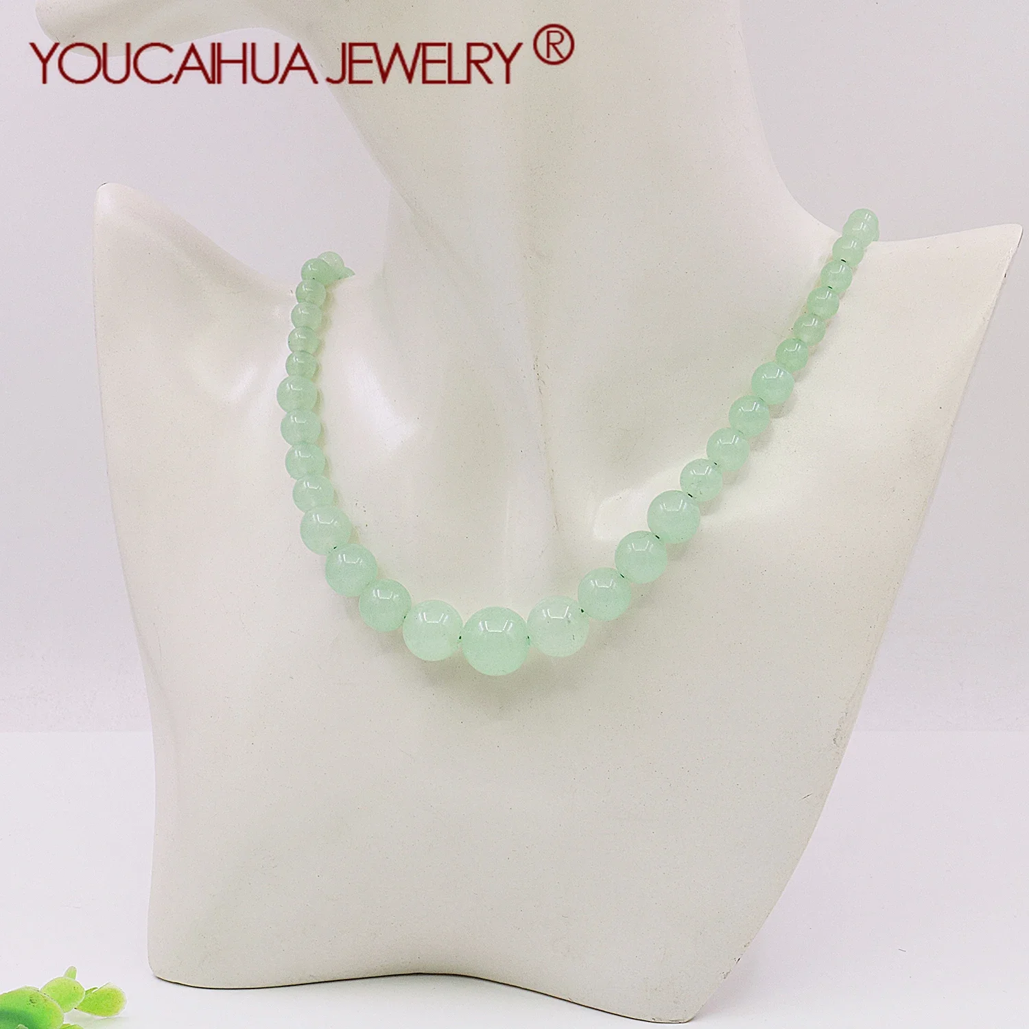 6-14mm Natural Green Chalcedony Tower Shaped Round Bead Necklace,Transparent Stone Jewelry Necklace,Women Gift, Rotating Buttons