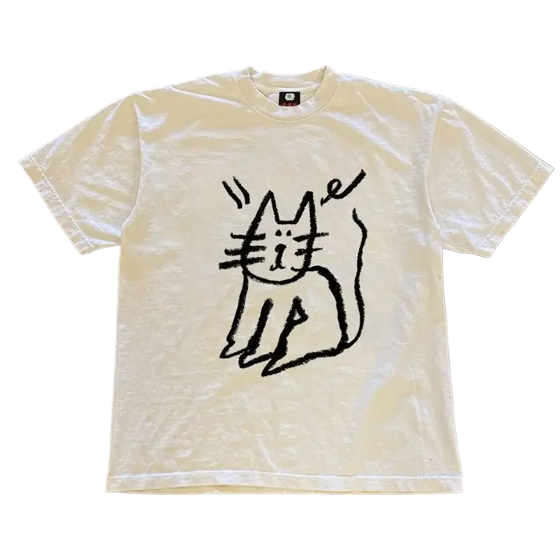 

Summer men's 100% pure cotton comfortable and casual Y2k street cat graffiti print T-shirt, unisex and personalized T-shirt