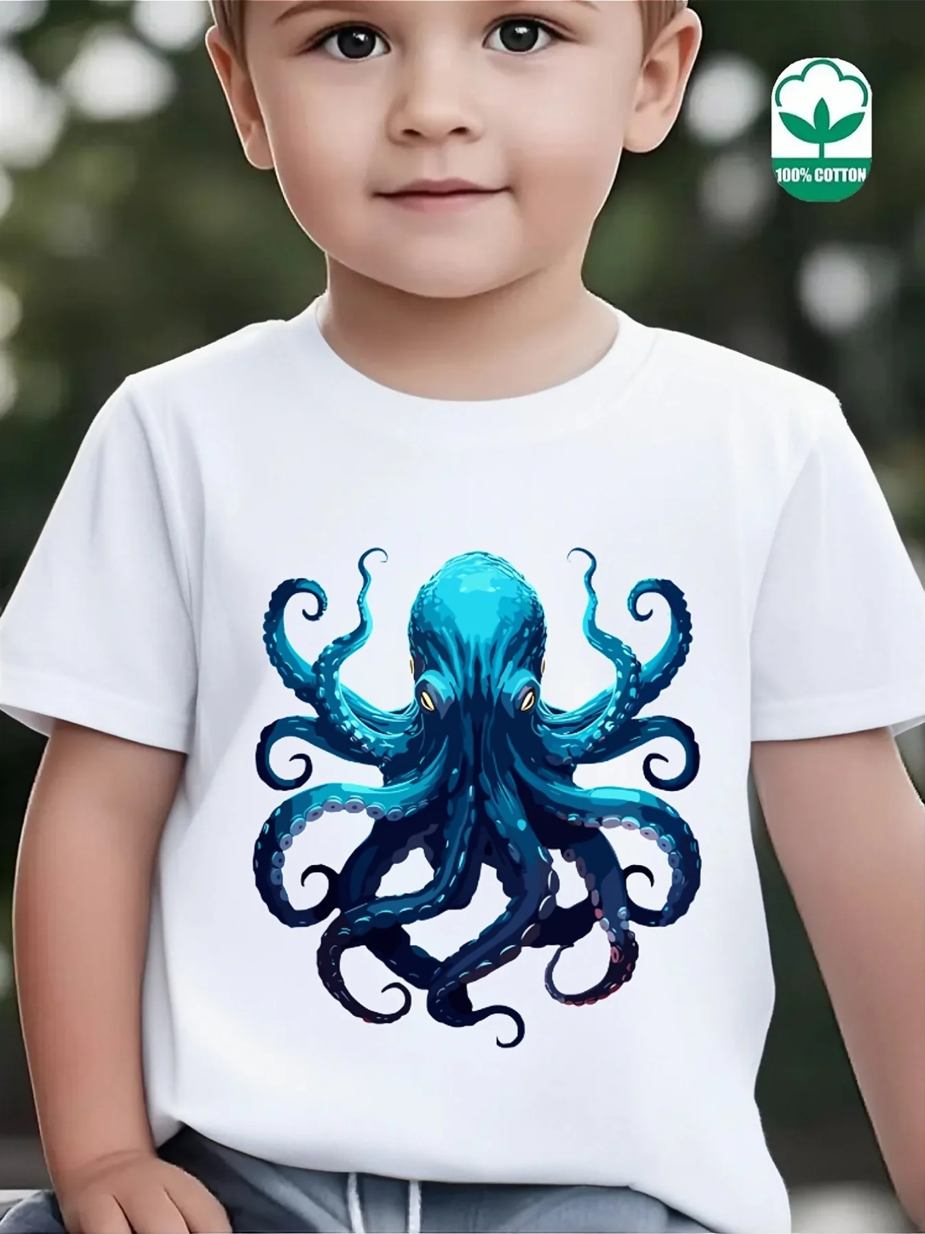 Cute Blue Octopus Marine Animal Print Family Matching T Shirt Boys Girls Short Sleeve Parent Child Soft Cotton Casual Tops