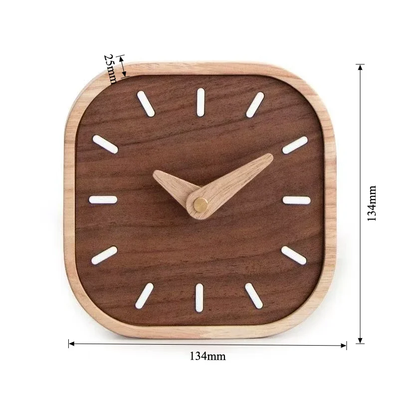 Black walnut solid wood small table clock; desktop desk clock silent bedside clock; mini small clock; Nordic creative decoration