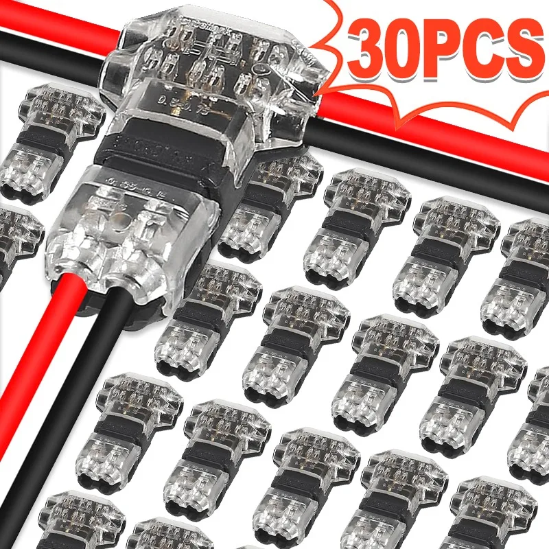 30/1x Złącze przewodu Blok zacisków bez ściągania izolacji 2-pinowe 2-drożne złącze przewodu w kształcie litery T do taśm LED Automotive - styk miedziany