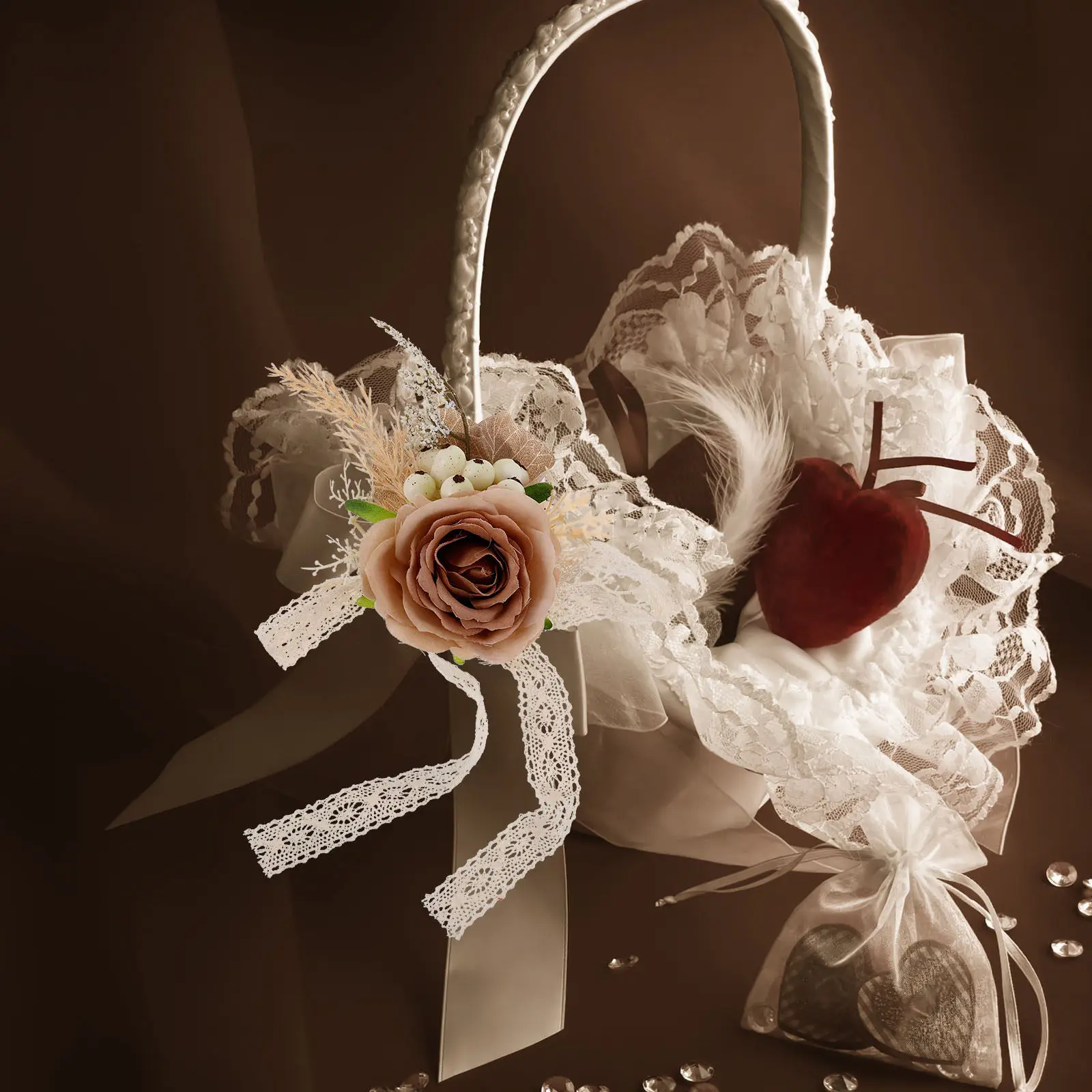 Theme Woven Flower Basket for Flower Girls Sturdy Handle Romantic Wedding Corsage Carrier Artificial Or Fresh Flowers