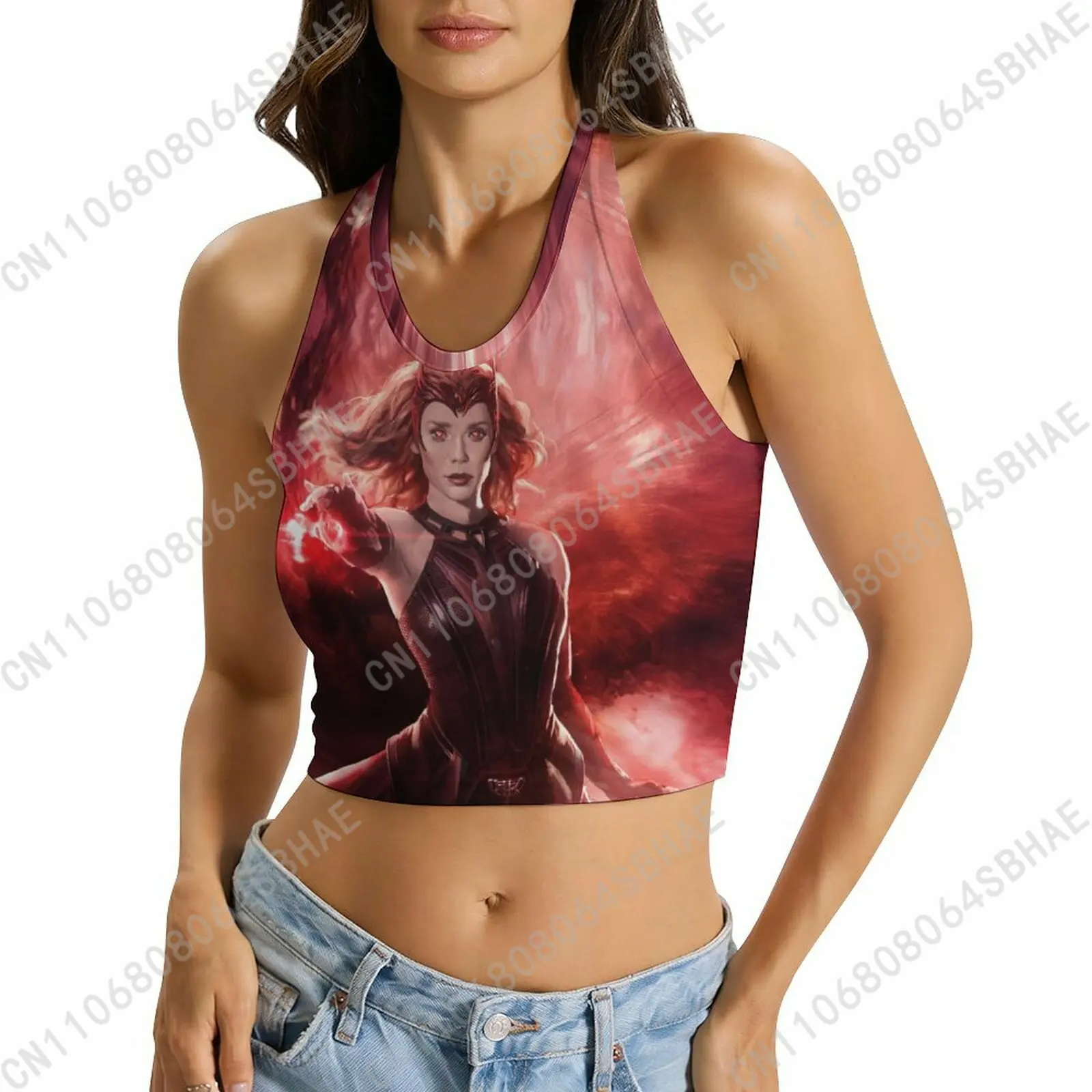 

Marvel Scarlet Witch Custom Photo Women's Halter Top Personalized Picture Tie Back Cami Upload Your Gift Wife Girlfriend Cosplay