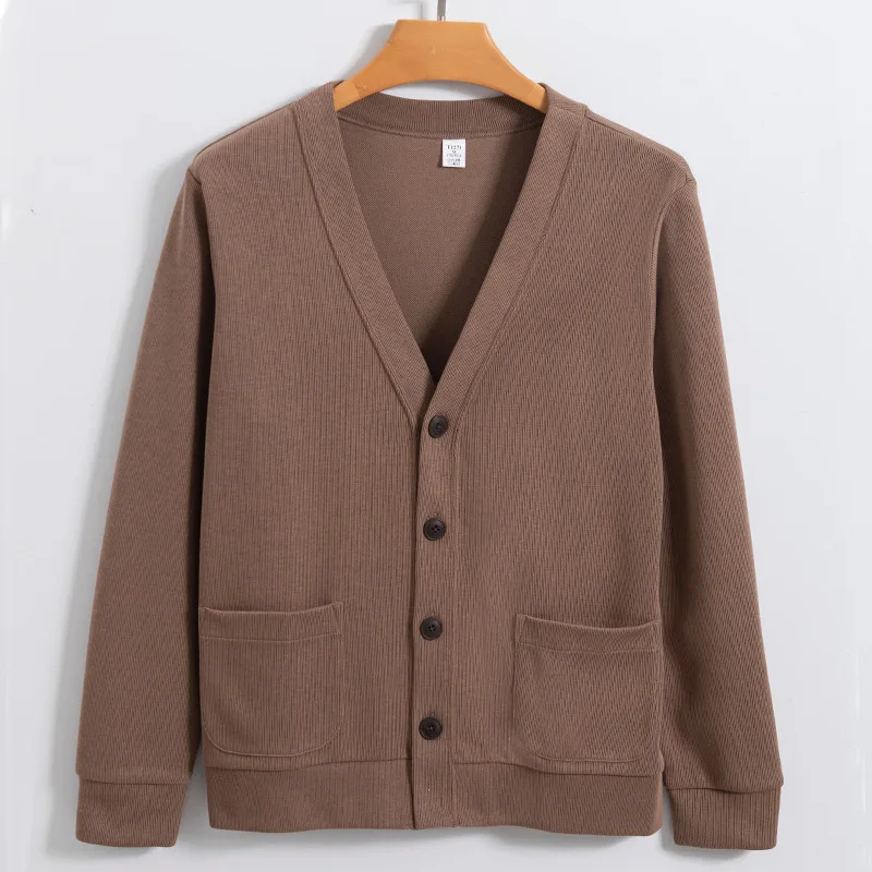 

2025 High Quality Man Knitted Cardigan Sweater Spring Cotton No Deformation V-Neck Collar Sweater Outwear