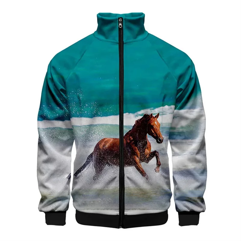 

Horse Racing 3d 3D Printed Zipper Jacket Long Sleeve Jackets Stand Collar Fashion Clothes Men's Large Size Casual Coat Men Hoody