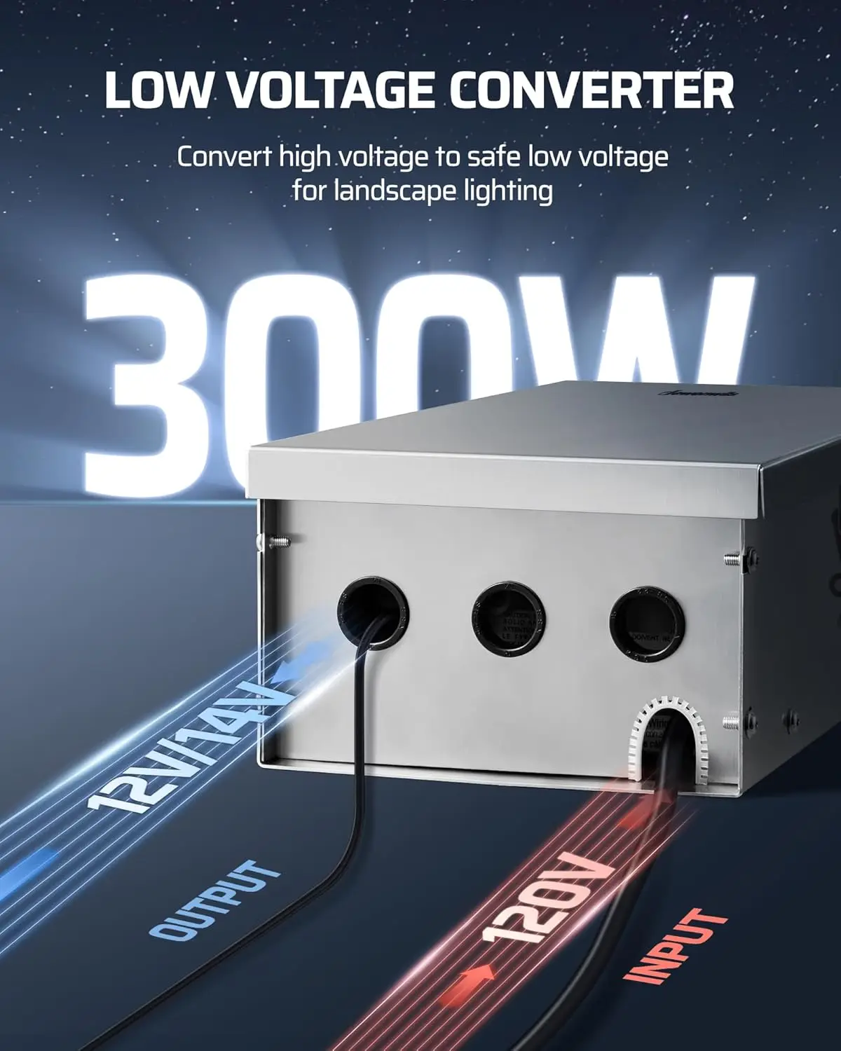 Dewenwils-Transformador de paisagem de baixa tensão Wi-Fi, 3 zonas, 2.4Ghz Smart, para luzes ao ar livre, 300W