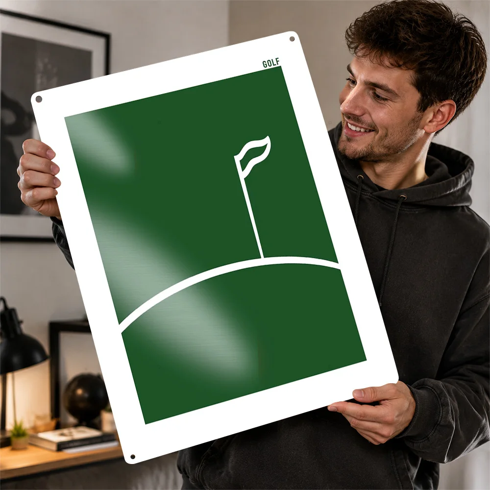 Minimalist Golf Course Flag Printed Poster Personalized Aluminum Metal Sign Putting Green Scene Wall Art Ideal In Living Rooms