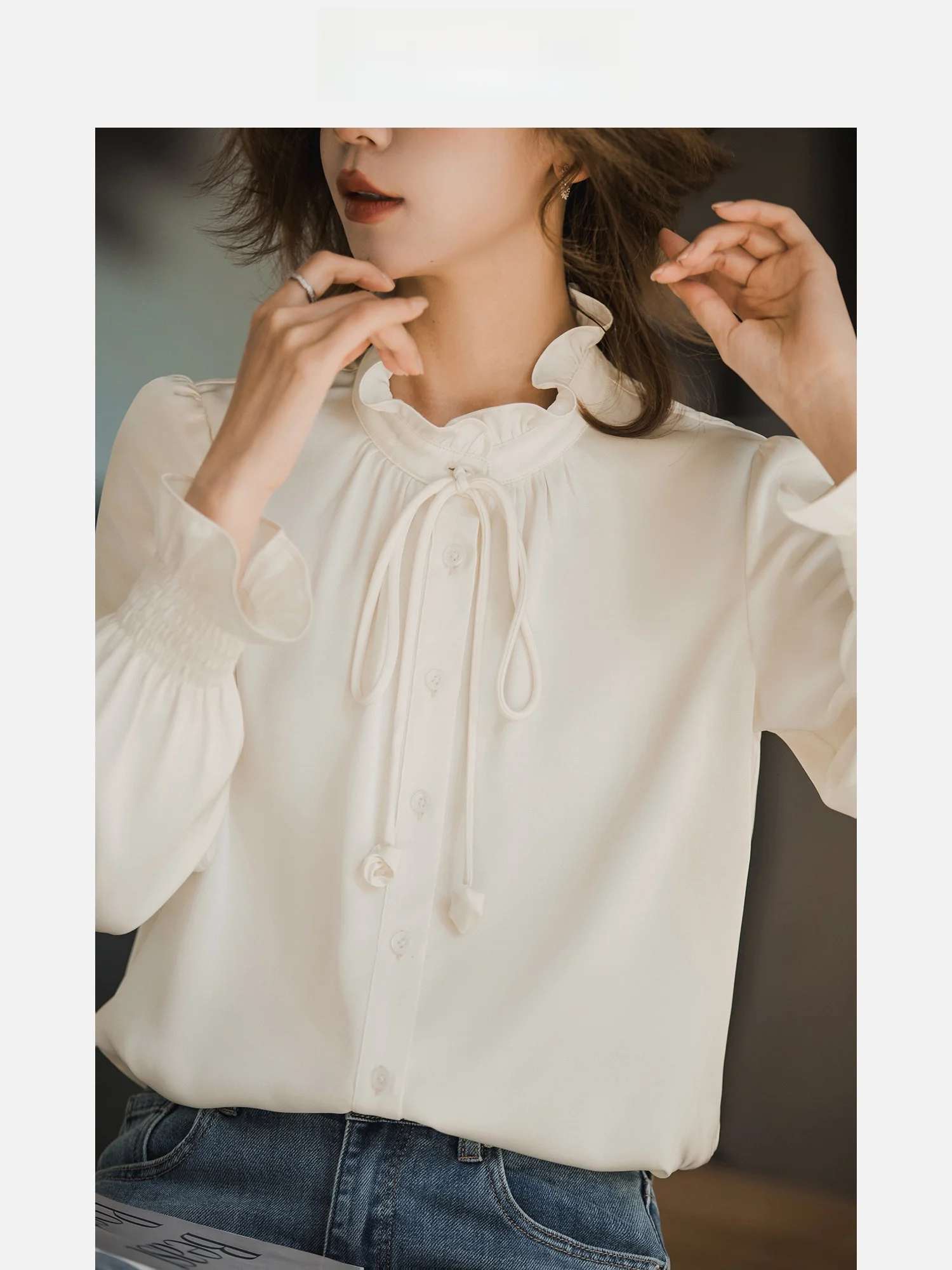 

Женское пальто-кардиган из белого фарфорового шелка с деревянным воротником, прямого кроя, для повседневной носки, весна 2026, новинка