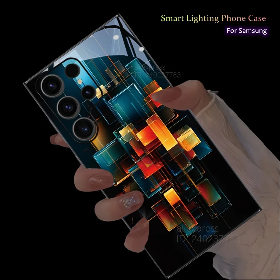 

For Samsung Galaxy S25 S24 S23 S22 Ultra Fashion Plaid LED Phone Cover For Samsung A33 Galaxy A55 A53 A54 Flash Luminous Funda