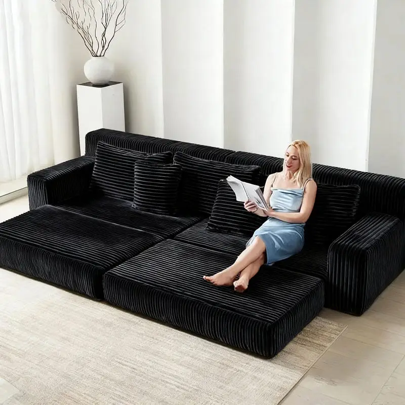 Any Size Custom Striped Rabbit Fur Compress Sofa High Density Rebound Sponge Roll Pack Pine Frame Easy Move Living Room Bedroom