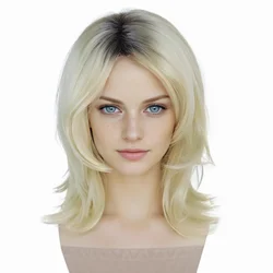 Premium Syntetyczne Włosy Blond Peruki dla Lalek Panna Młoda Chucky Cosplay Peruka z Boczną Grzywką Długie Kręcone Czarne Korzenie Naturalna Falista Peruka