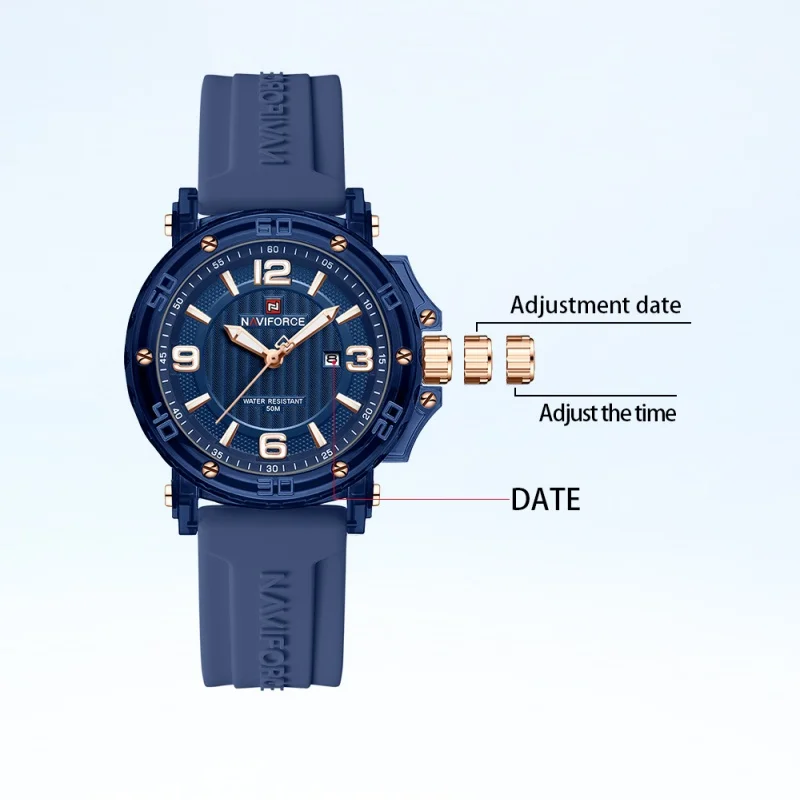 NAVIFORCE NF7125 Women's Casual Quartz Watch 5ATM Waterproof Silicone Strap Calendar Display Luminous Pointer Ladies Watch